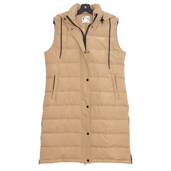 Zyia Puffer Vest St Anton Quilted Minimalist Outdoor Gorpcore Long Brown Large - Picture 1 of 10